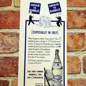 1941 Canada Dry Men Picketing Ice Cube‎ Melting "Unfair to Bubbles" Vtg PRINT AD
